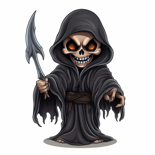 Cartoon Grim Reaper Posing On A White Background