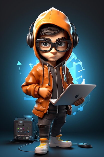 Cartoon hacker 3d character