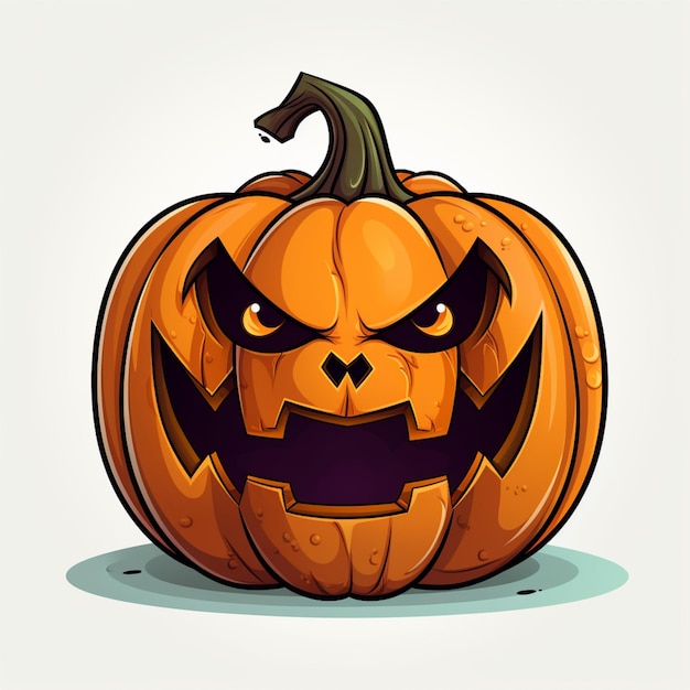 Cartoon halloween pumpkin with evil face and big eyes generative ai