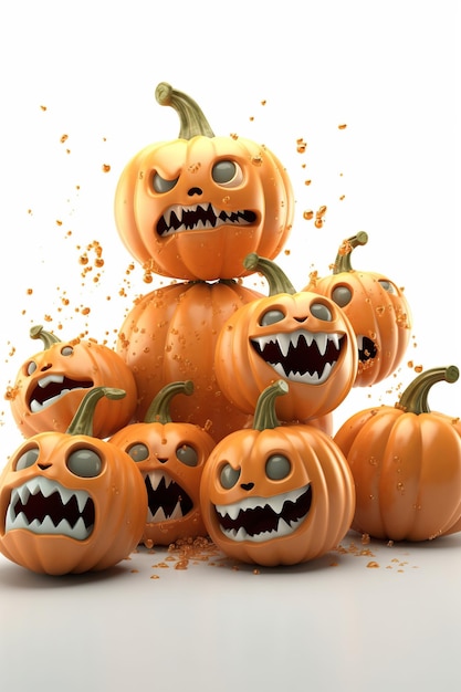 Cartoon halloween pumpkins on white background