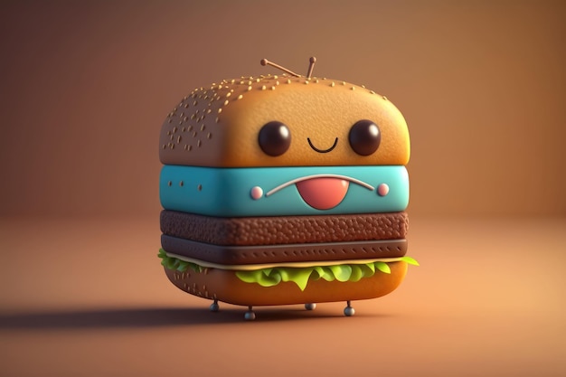 A cartoon hamburger with a sad face.