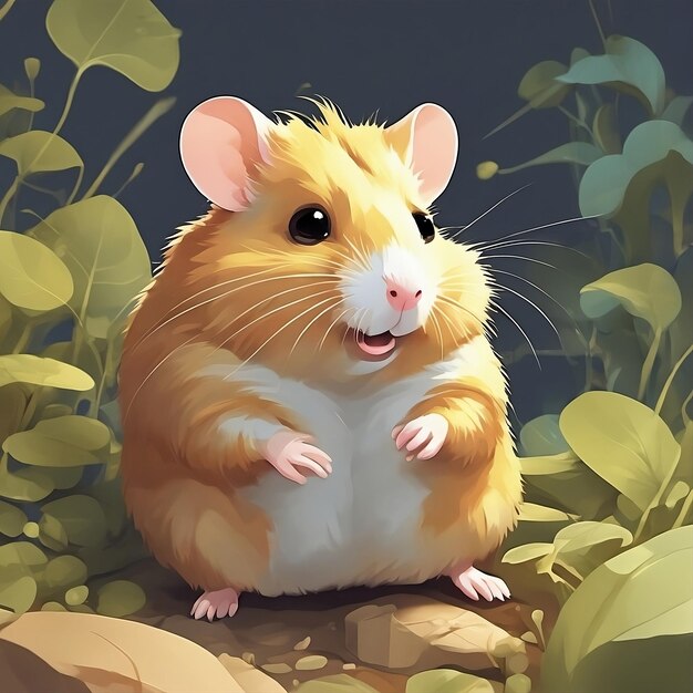 a cartoon hamster sitting on a wooden block ai generated images