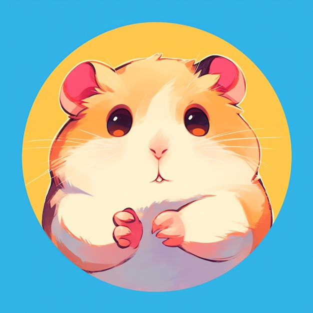 Photo a cartoon of a hamster with a yellow background with a yellow circle around the bottom