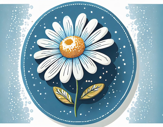 Photo cartoon hand drawn daisy flower on blue circle signs isolated on white background vector floral art