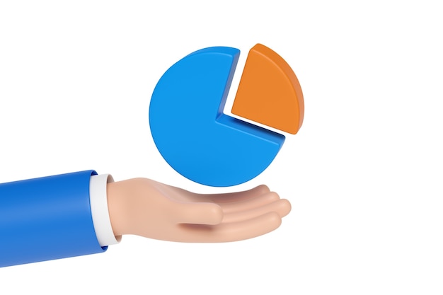 Cartoon hand holding a pie chart isolated.