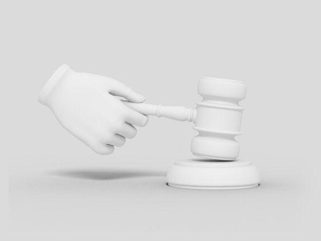 Cartoon hand is holding a judge's gavel