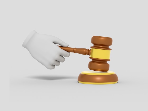 Cartoon hand is holding a judge's gavel