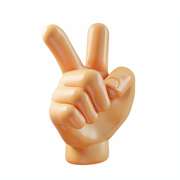 The cartoon hand is making a peace gesture or victory sign in 3D