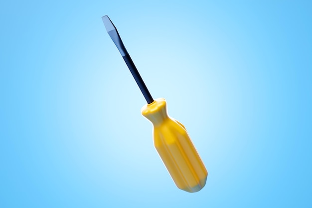 Cartoon Hand Tools 3D Illustration Yellow screwdriver Fix and Repair Concept