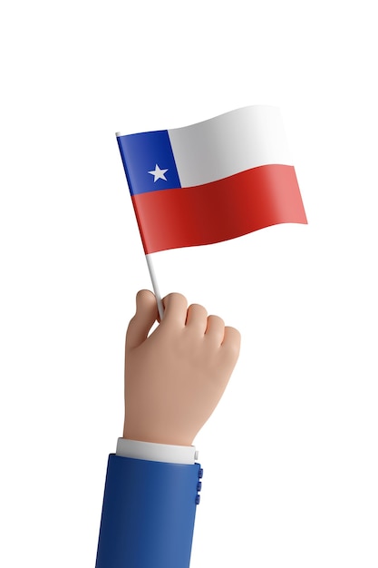 Cartoon hand with the flag of Chile isolated on white background 3d illustration