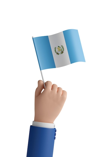 Cartoon hand with the flag of Guatemala isolated on white background 3d illustration