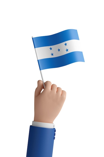 Cartoon hand with the flag of Honduras isolated on white background 3d illustration