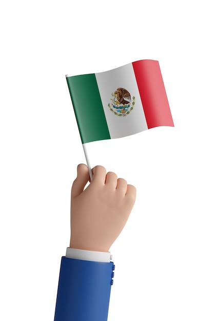 Cartoon hand with the flag of Mexico isolated on white background 3d illustration