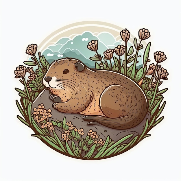 Cartoon happy beaver on a light color background Generative AI