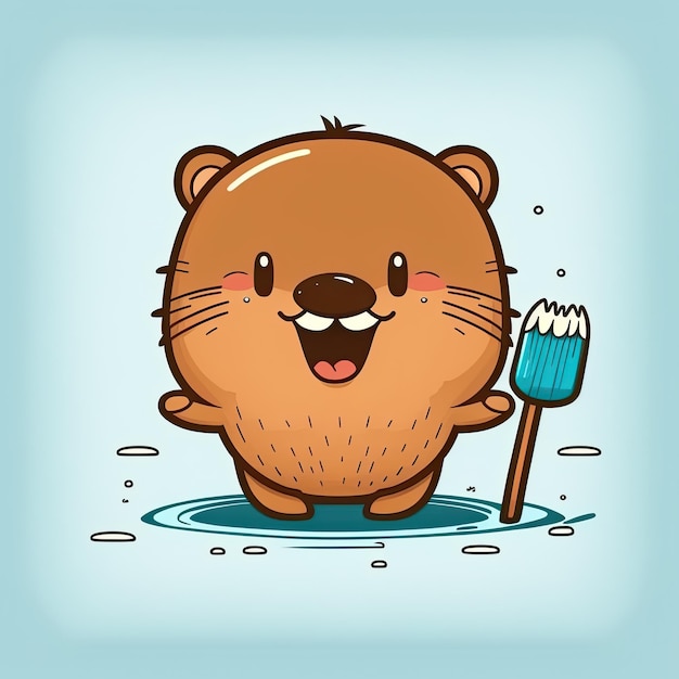 Cartoon happy beaver on a light color background Generative AI