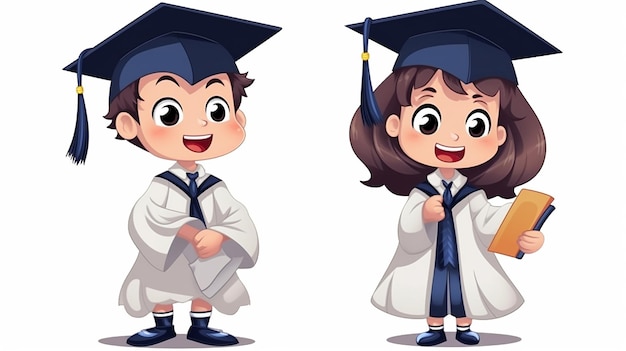 Photo cartoon happy graduation boy and girl in the school