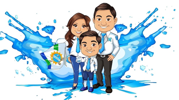 A cartoon happy Honduran family