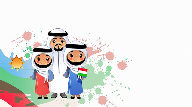 A cartoon happy Kuwaiti family