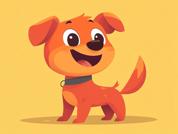 Photo cartoon happy orange dog with a black collar