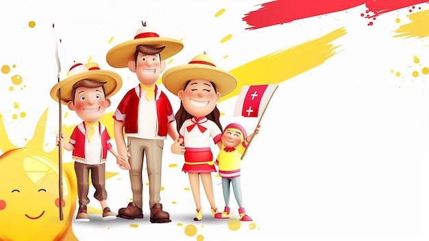 A cartoon happy Peruvian family