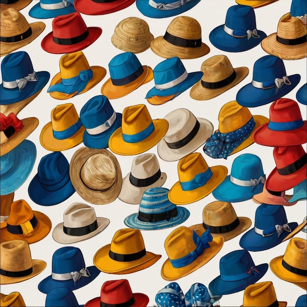 Photo cartoon hats female and male headwear derby and cowboy straw hat cap panama and cylinder