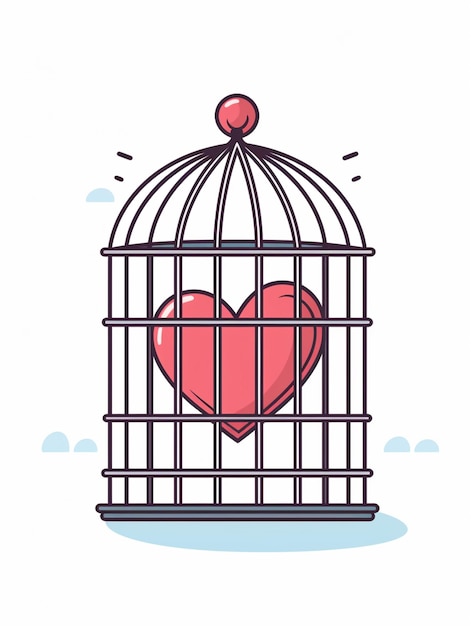 a cartoon of a heart in a cage with a sky background generative ai