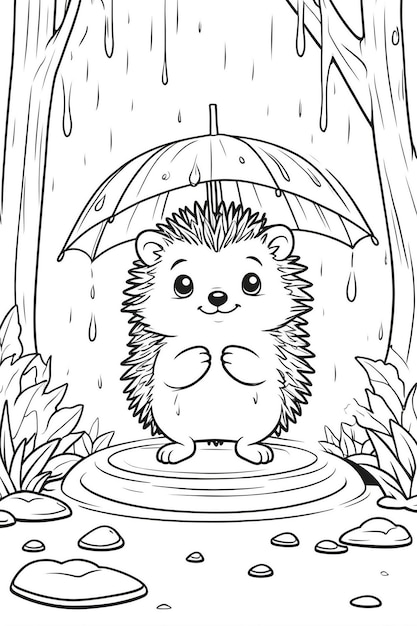 a cartoon of a hedgehog with an umbrella in the rain