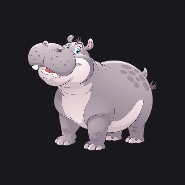 Photo cartoon hippo with open mouth and teeth wide open generative ai