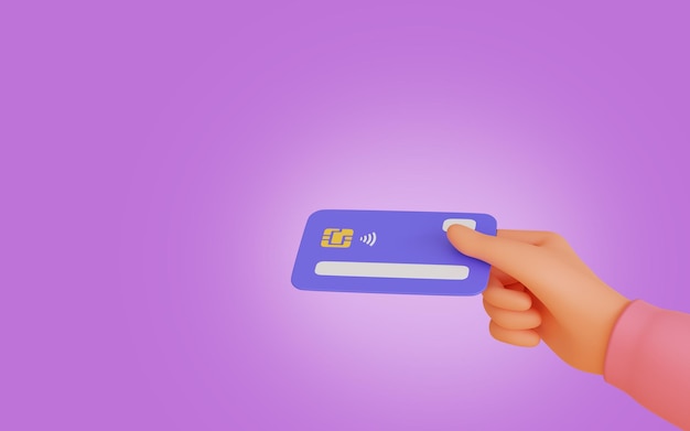 Cartoon holding credit card online shopping concept 3D render illustration