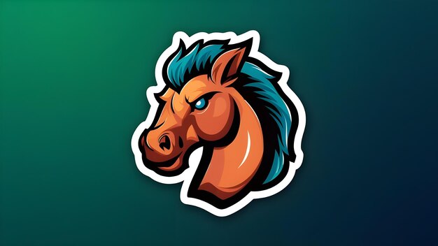 Photo cartoon horse mascot logo design vector illustration blue green background