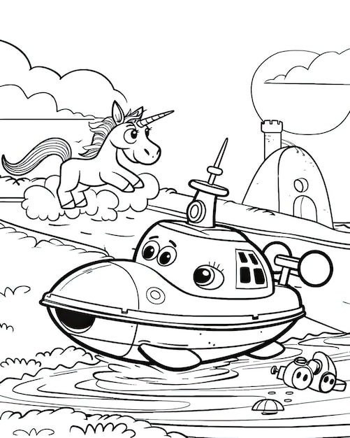 a cartoon of a horse and a submarine with a horse on the top