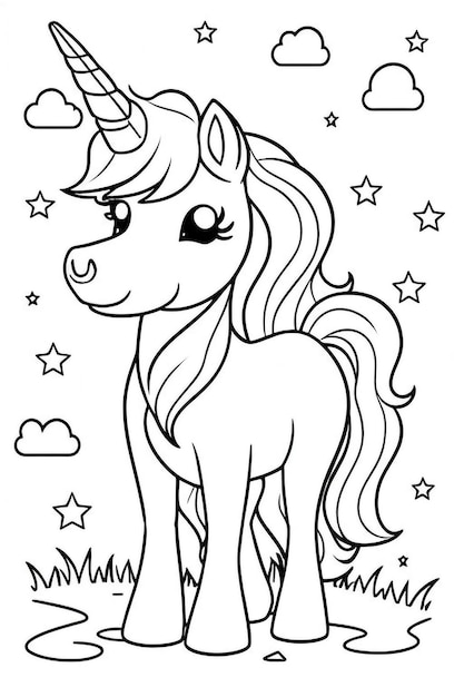 Photo a cartoon horse with a star on its head and the words  the moon  on the white background