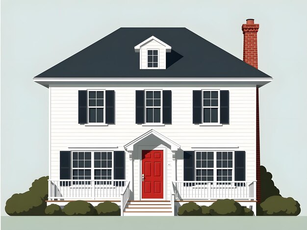 Photo a cartoon of a house with a red door and a white fence