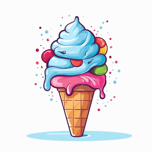 Cartoon ice cream cone with colorful toppings and sprinkles generative ai