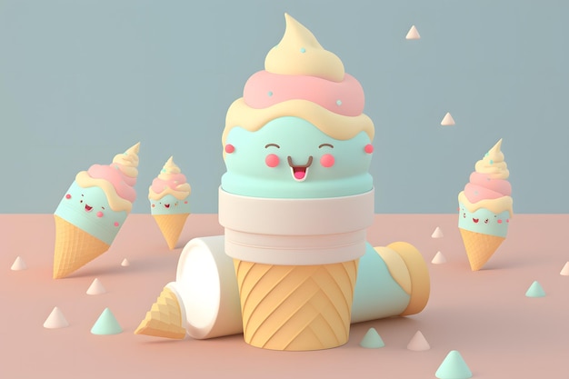 A cartoon of a ice cream cone with a face on it.