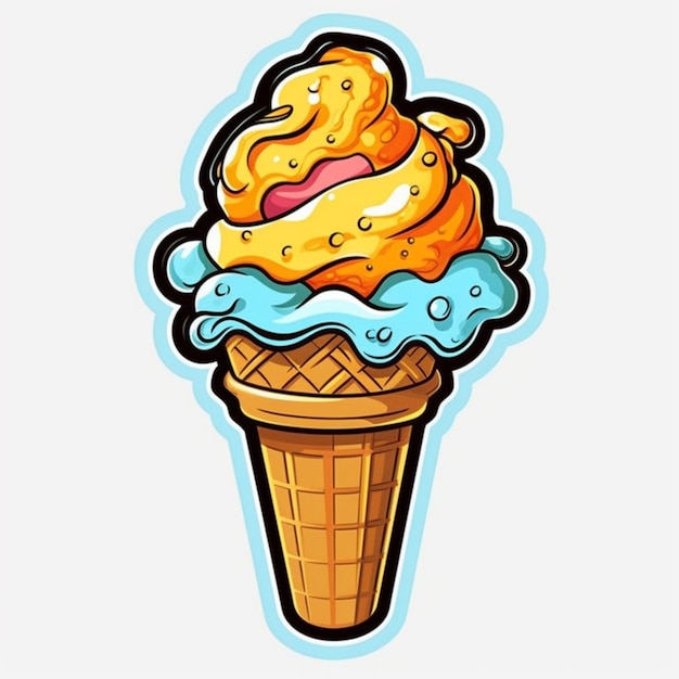 cartoon ice cream cone with a smiley face on top generative ai