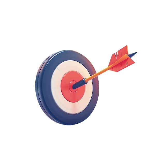 A cartoon icon arrow hitting a target isolated on white background