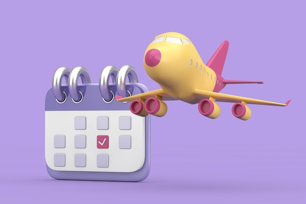 Cartoon Icon Calendar with Cartoon Toy Icon Airplane 3d Rendering