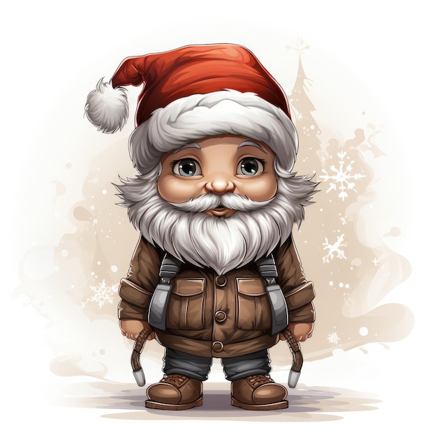 Cartoon illustration of an African American Christmas gnome on a white background