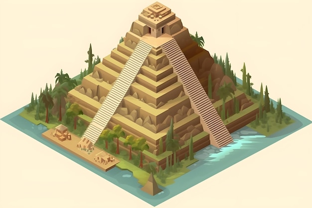 A cartoon illustration of an ancient pyramid with the word pyramid on it.