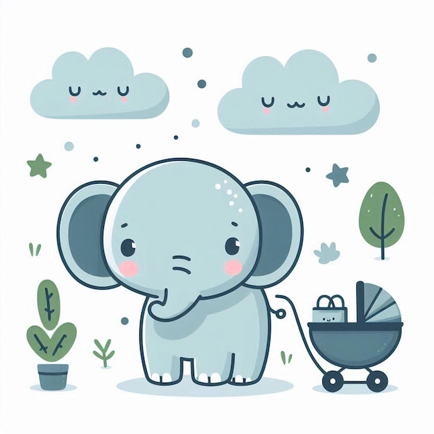 Photo a cartoon illustration of a baby elephant with a baby carriage and the words baby elephant on it