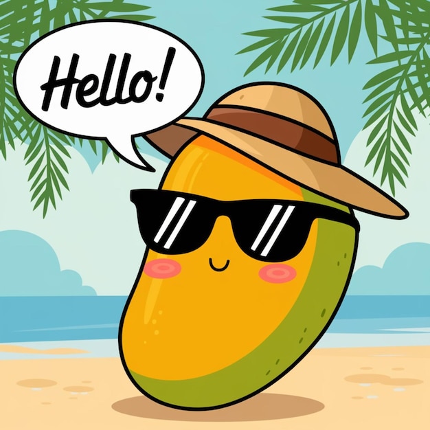 a cartoon illustration of a banana with the word hello