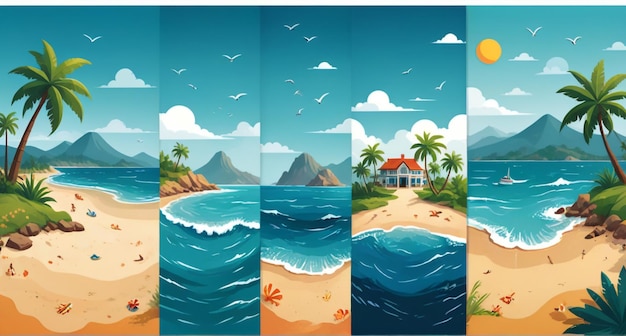 Photo a cartoon illustration of a beach with a beach scene and ocean with a beach scene