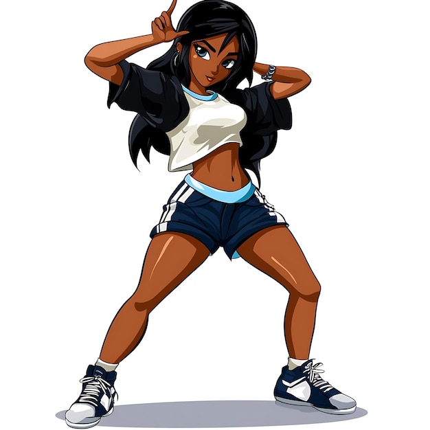 Cartoon illustration of a black woman in athletic wear striking a pose