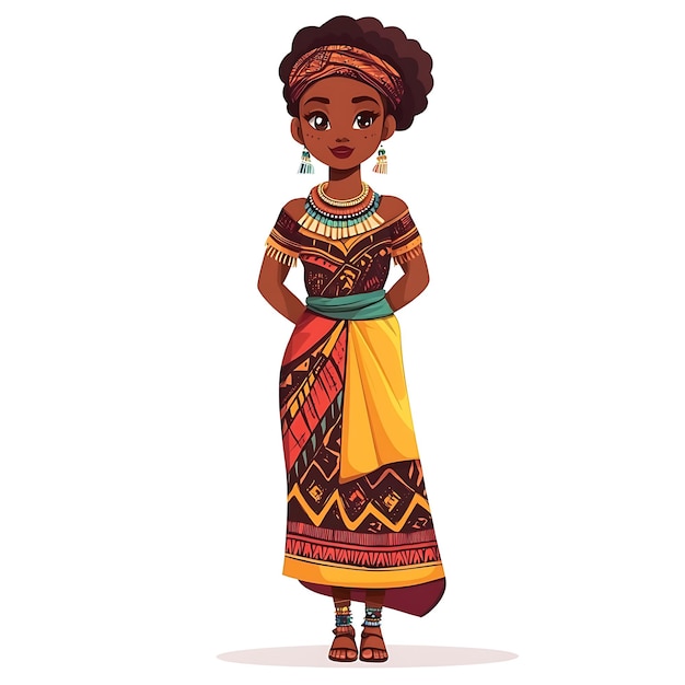 Photo cartoon illustration of a black woman in traditional african clothing