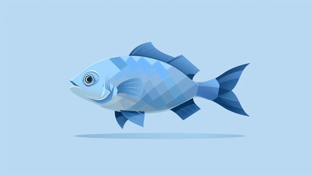 A cartoon illustration of a blue fish with a low poly style