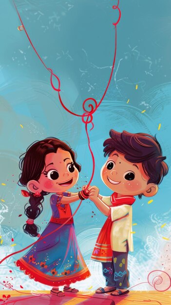 a cartoon illustration of a boy and girl holding a string with the words  the little girl  on the bottom