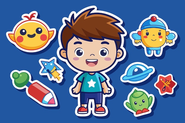 Photo cartoon illustration of boy stickers for kids