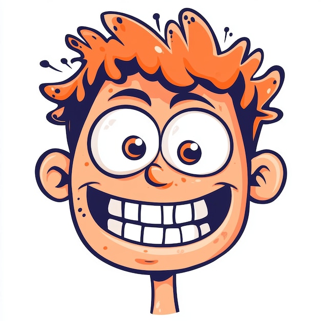 Photo cartoon illustration of a boys face with a big toothy grin