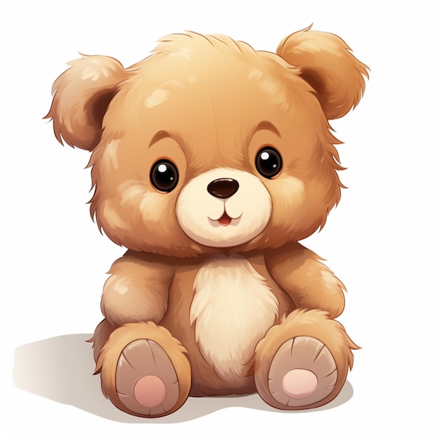 cartoon illustration of a brown teddy bear sitting on the ground generative ai